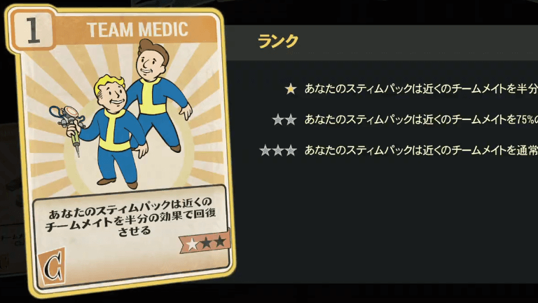 TEAM MEDIC のランク別効果について【Fallout76】